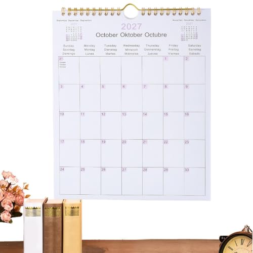 Monthly Wall Calendar - Multilingual Monthly Planner, Spiral Bound Appointm