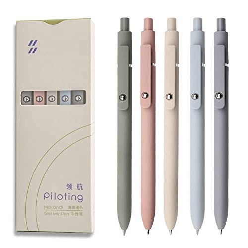 Right Point 5pcs Gel Pens Set Quick Dry Black Ink Rolling Ball Pens Fine Point 0.5mm Premium Retractable Gel ink PensSmooth Writing for Home School Office Supplies (Morandi 5 pens) (linhangxy)