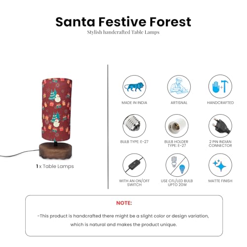 Image of ExclusiveLane 'Santa Festive Forest' Mango Wood Decorative Table Lamp for Bedroom (35.2 Cm, Without Bulb, Handcrafted) | Table Lamp for Living Room Christmas Gifts for Home Chirstmas Decoration Items