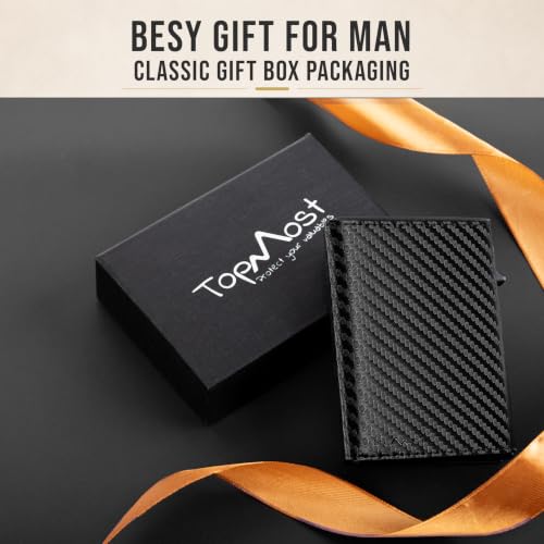 Image of TopMost Genuine Leather Pop Up Wallet for Men, Credit Card Holder, RFID Blocking Ridge Wallets for Men with ID Window, Slim, Minimalist, 5-9 Card Capacity & Cash Slot