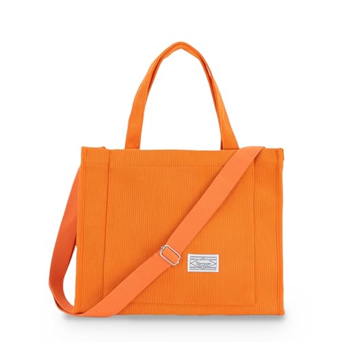 Image of UERRUAM Tote Bag for Women with Compartments,Corduroy Tote for Work Travel College Book Bag Women Purse Handbag Crossbody Bag