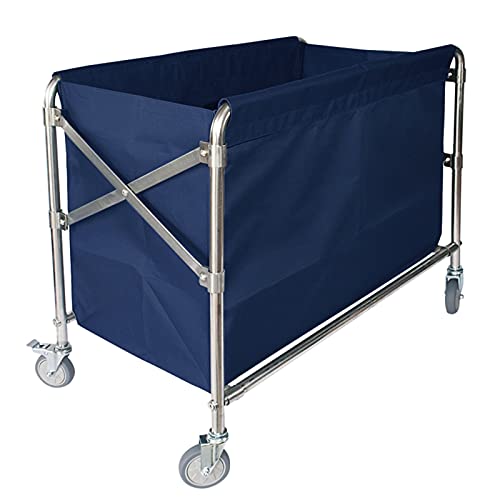 ERLAN Rollwagen Schwerlast Wäschekorb X-Cart, Rostfreier Stahl Sortierwagen mit Rädern und Abnehmbarer Tasche, Haushaltswaren Hotel Leinenwagen (Color : Blue) Cover