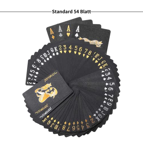 10 Deck Spielkarten - Schwarz Gold Wasserfest Pokerkarten, Playing Cards 54 Blatt for Texas Hold'em, Blackjack, Euchre, Canasta Karten, Romme, Baccarat – Bild 4