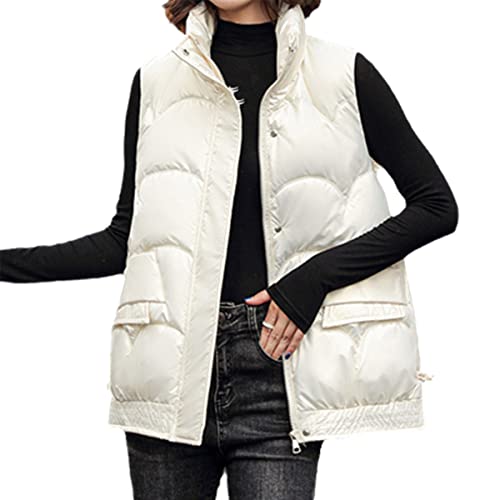 Moda suelta de invierno abrigo chaleco sin mangas holgado beige talla L