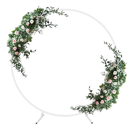 HEOMU 6.6FT Round Backdrop Stand Circle Balloon Arch Kit, Metal Wedding Frame Flower Ring Arch for Birthday Party Backdrop Decoration, Baby Shower, Graduation Decoration, White