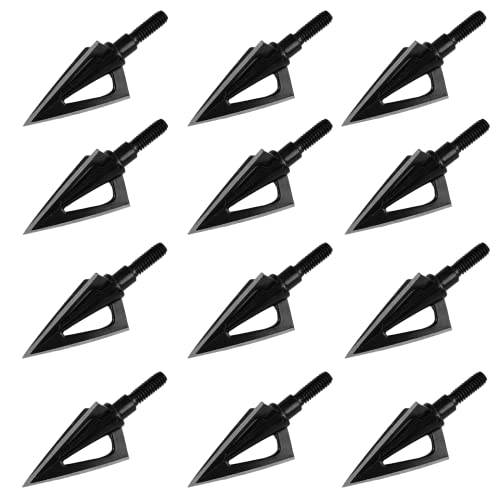 Leemui Stainless Steel Hunting Archery Broadheads Blades Grain Screw-In Arrow Heads Tips Compatible With Traditional Bows Archery Broad Crossbow Recurve (Mgq5-Black-12Pcs) #TOP4