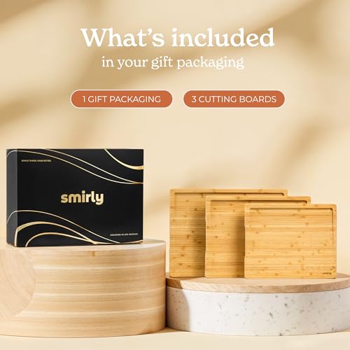 SMIRLY Bamboo Cutting Boards for Kitchen - Wood Cutting Board for Meal Prep, Serving, Charcuterie - Kitchen Gadgets, House Warming Gifts - Wooden Chopping Board Set of 3 - Natural Bamboo by SMIRLY - Used condition - Image 8
