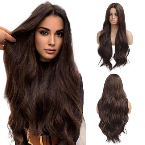 Image of Akashkrishna Ombre Brown Wig For women Long Wavy Synthetic Hair Wig Heat Resistant Natural Looking Hair Wigs For Daily Party Cosplay Use 26 Inch