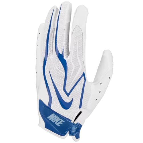 Nike Vapor Jet 9.0 Football Gloves – Magnigrip+ Palm, Wrist Tab, Breathable Back (White | Royal, Large)