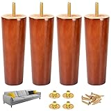 20 cm / 8 Inch Wooden Furniture Legs Set 4 PCS Cone Shaped Oak Wood Furniture Replacement Feet Legs with Mounting Plate & Screws for Sofa TV Cabinet Bed Dining Table Couch Cabinet Chair - Walnut