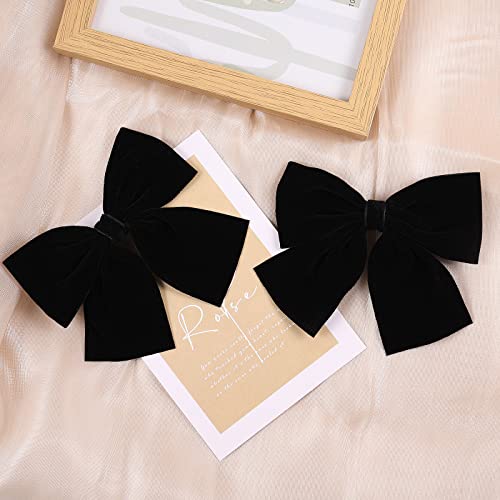 2Pcs Black Litttle Hair Bows For Baby Teen Girl, 4.5" Cute Duckbill Clip Hair Decor, Back To School Outfit, Kawaii Velvet Headdress For Your Girl Gift, Hair Styling Accessories For Long And Short Hair #TOP3