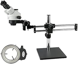 Simul-Focal 3.5X~90X Trinocular Stereo Microscop Universal Bracket Arms Double Boom Stand 144 LED Light Microscope Set