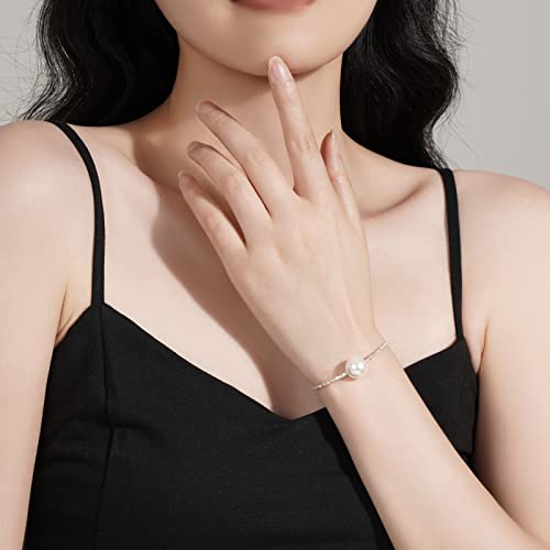 Fcotorotoc Pearl Bracelet For Women，White Pearl Bracelet With 925 Sterling Silver Chain, Jewelry Gift For Mom Wife Girlfriend #TOP1