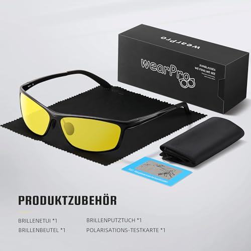 Nachtfahrbrille-Nachtsichtbrille zum Autofahren Polarisierte für Herren-Damen-Unisex,Al-Mg Metall-Rahme-Ultraleicht-UV400-Sportbrille,Reduziert effektiv Blendung von entgegenkommenden Scheinwerfern-Sc