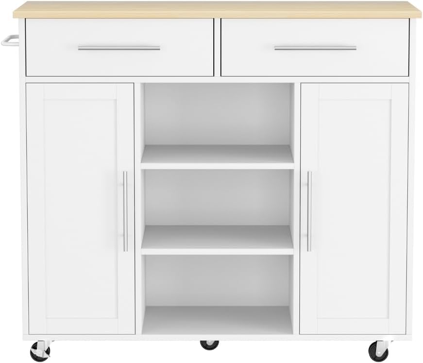 Kitchen Island Trolley Rolling Serving Cart Storage Drawer Cabinet 100cm White