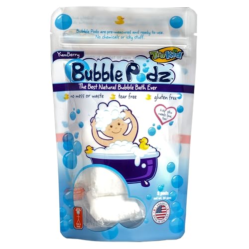 TruKid Bubble Podz Bubble Bath for Kids, Toddlers, & Babies, Tear Free Gentle & Refreshing Bath Bomb for Sensitive Skin with Natural Moisturizers, Non-Toxic, pH Balanced, Yumberry Scent (8 Podz)