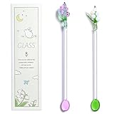 Homestia 2 Pack Glass Floral Stirring Spoons, Bells Orchids Flower Design Cocktail Swizzle Sticks, Lily of the Valley Coffee Stirrers, 7.1'' Long Handle Drink Mixer for Tea, Dessert