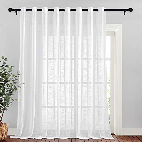 NICETWON Linen Sheer Patio Curtain Extra Long & Wide W120 x L95, Grommet Semi Sheer Privacy with Light Filter Linen Blend Texture for Sliding Glass Do