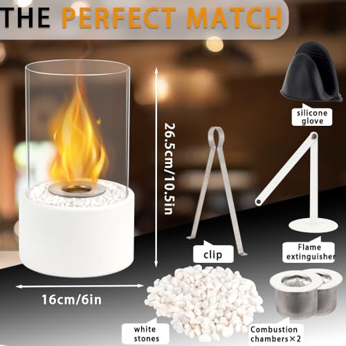 JHY DESIGN Weißer Runder Tischkamin Feuerschale Topf Tragbarer Kamin - sauber Brennender Bio-Ethanol Entlüftungsloser für Tisch Home Küche Wohnzimmer Garten