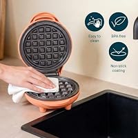 Bestron Mini-Waffeleisen für klassische Waffeln 10cm, kleiner Waffelmaker inkl. Antihaftbeschichtung, ideal für Kindergeburtstage, Ostern oder Weihnachten, Sweet Dreams Kollektion, Farbe: Orange – Ansicht 5