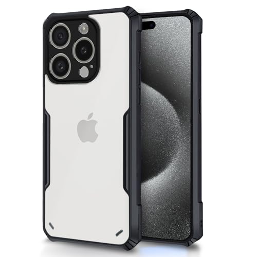 Image of Pikkme Back Cover | Crystal Clear Transparent Back | Ultra Hybrid | Full Camera Protection | Raised Edge | Bumper Back Case for iPhone 15 Pro Max (Black)