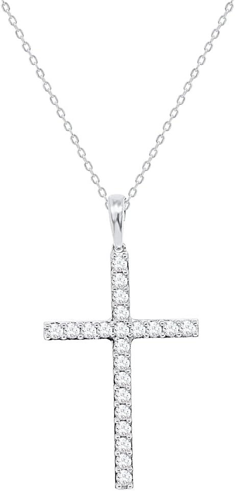 IGI Certified Lab Grown Diamond Cross Necklace 1/4 CTTW (VS2-SI1 Clarity, F-G Color) Sterling Silver or Yellow Gold Plated Silver - 18 Inch Chain
