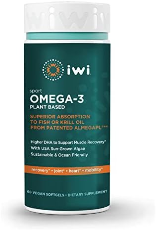 Iwi Life Omega-3 Sport - 60 Softgels Algae Oil Blend of Vegan Omega 3 Supplement - Support Faster Recovery, Strong Joints & Heart Health with Highest Level of Algae Omega 3 DHA - 30 Day Supply