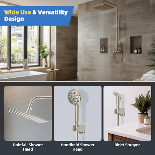Hibbent All Metal 2 Pack Shower Head Flow Control Valve, G1/2 Brass Shut-off Valve with Metal Handle Lever, Shut OFF Water Flow Control Regulator for Handheld Shower, or Bidet Sprayer, Brushed Nickel - image 5