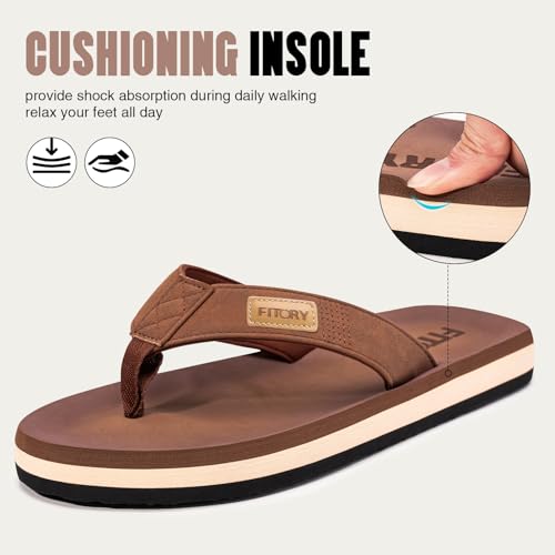 FITORY Men's Flip-Flops, Thongs Sandals Comfort Slippers for Beach Tan Size 7 - Thumbnail 2