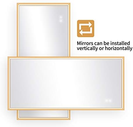 FOMAYKO LED Bathroom Wall Mirror, Anti-Fog Wall-Mounted Gold Metal Frame Bath Vanity Mirror, Large Rectangle Bathroom Mirror (55x120CM)