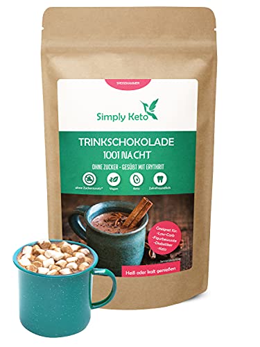 Simply Keto Trinkschokolade ohne Zuckerzusatz (1001 Nacht) 180g - Ideal für Iced oder Hot Chocolate - Kakaopulver mit 42% Kakao - Gesüßt mit Erythrit-Stevia - Unter 1g Netto-Kohlenhydrate pro Portion