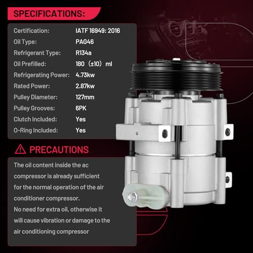BDFHYK Air Conditioning A/C Compressor with Clutch Compatible with Ford F-150 1997-2006, F-150 Heritage 2004 4.2L, Replacement F65Z19V703J F6LZ19703AA 4L3Z19703AA