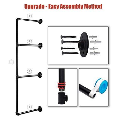Jolitac Industrial Pipe Shelf Home Storage Hung Bracket, Wall Mount Black Retro Iron Pipe Floating Shelves Rack, DIY Shelving Bracket Supports for Bookshelf & Bookcase (3Tier x2, No Planks) - Thumbnail 6