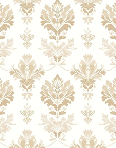 Laatse Light Symmetry Floral Peel and Stick Wallpaper 17.5" x 118",Beige