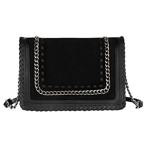 CRAZYCHIC - Bolso Bandolera Cadena Mujer - Bolsos de Hombro Cruzado Cuero PU Señora - Mensajero Messenger Crossbody Bag - Bolso de Mano Bordado Gamuza Piel - Clutch Pochette Moda - Negro