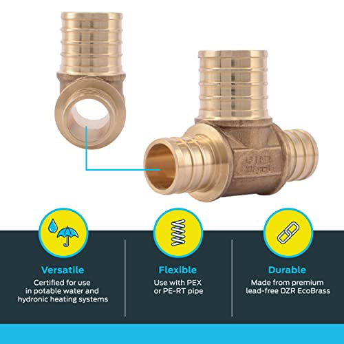SharkBite 3/4 Inch x 3/4 Inch x 1 Inch Crimp Reducing Tee, Bullnose, Brass Plumbing Fitting, PEX Pipe, PE-RT, UC413LFA by SharkBite - Image 3