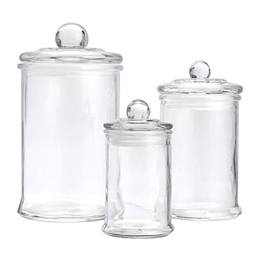 Mdluu Set Of 3 Glass Canisters, Apothecary Jars With Airtight Lids, Bathroom Vanity Organizers For Cotton Balls, Qtip Cotton Swabs, Cotton Balls, Flossers, Bath Salt #TOP1