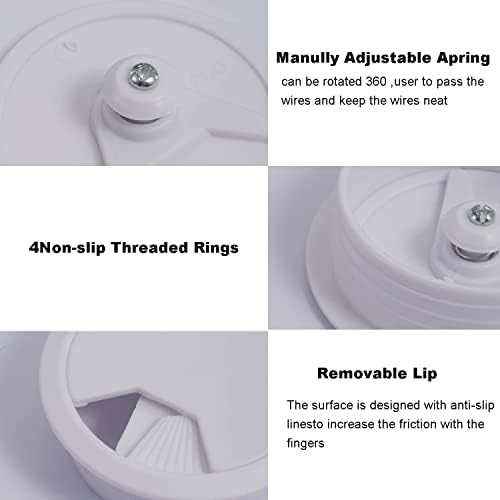 4 Pieces White Desk Grommet, 60mm (2.4 inch) Plastic Desk Cable Grommet Cord PC Computer Wire Cable Hole Cover Desk Cable Tidy Hole Cover for Home Office