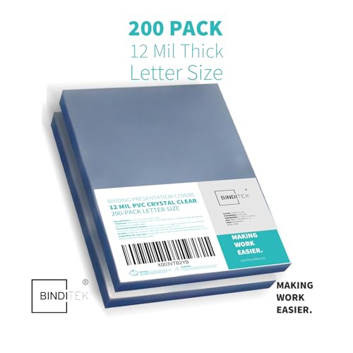 Image of Binditek 12 Mil PVC Binding Covers, 8.5 x 11 Inches, Clear, 200 Pack