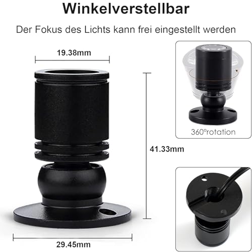Klein LED Scheinwerfer LED Spotlichter für den Innenbereich Schranklicht Bilderlichter Akzentlichter 360° Schwenkbar Aluminium Mini led spot für Schrank, Flur, Galerien (4 Stück-Warmweiß-Schwarz)