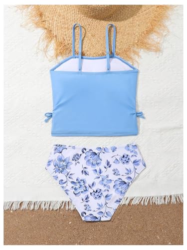 SHENHE Girl's Tankini Swimsuits 2 Piece Bathing Suit Ruched Drawstring Floral Swimwear2