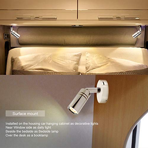 Adjustable RV 12V Reading Lamp - Dual Lighting Mode, Blue Nightlight has Dimmable Touch Switch, USB Port, Surface Mount on Caravan, Warm White, Come with Beautiful Gift Box, Pack of 2