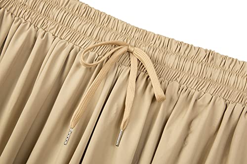 luogongzi 2 in 1 Flowy Beach Shorts for Women Gym Yoga Athletic Running Workout Hiking Spandex Trendy Clothes Comfy Lounge Skirt Casual Summer (M, Khaki)