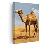 PBXBJY Camel Canvas Wall Art Desert Picture Animal Print Paintings Vintage Wildlife Poster Artwork for Living Room Bedroom Bathroom Kitchen Decor (Blue, (12.00' x 18.00'))