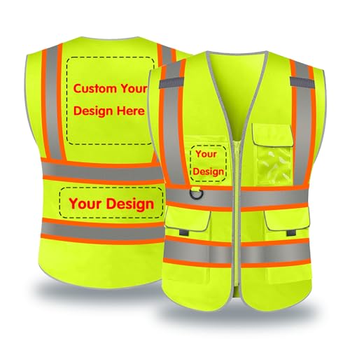 Custom Safety Vest LOGO Customized High Visibility Vest 9 Pockets Class 2 Personalized Hi Vis Reflective Workwear