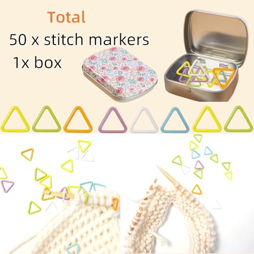 Hilsayum Round Shape Knitting Stitch Markers,50Pcs Multicolor Metal Stitch Markers with Floral Design Small Tin Box