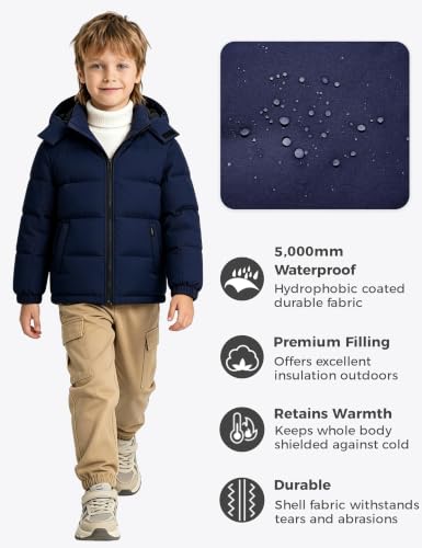 Image of wantdo Boys' Winter Coat Waterproof Puffer Jacket Parka with Removable Hood