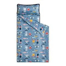Wake In Cloud - Toddler Nap Mat with Pillow and Blanket, 100% Cotton Fabric, for Kids Boys Girls in Daycare Kindergarten Preschool, Roll Up Sleeping Bag, Blue Sea World, Standard