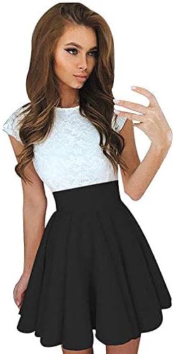 Womens Teen Girls Lace Patchwork Sleeveless Sundress Summer Prom Party Cocktail Mini Skater Dress（Black,S