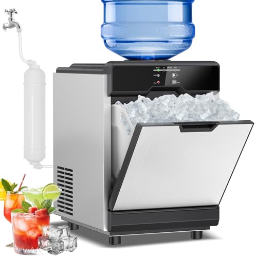 Nugget Ice Maker Countertop, 40 LBS/Day with 10 LBS Storage Bin, Freestanding/Countertop Ice Maker Machine Stainless Steel, Soft Chewable Pellet Ice M